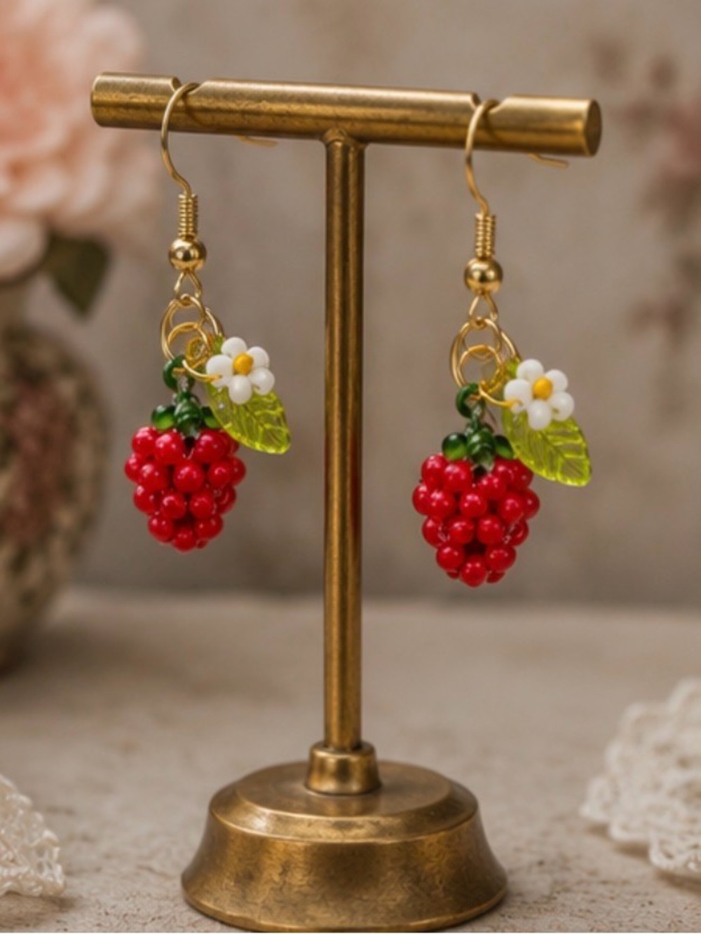 Strawberry Seed Bead Earrings